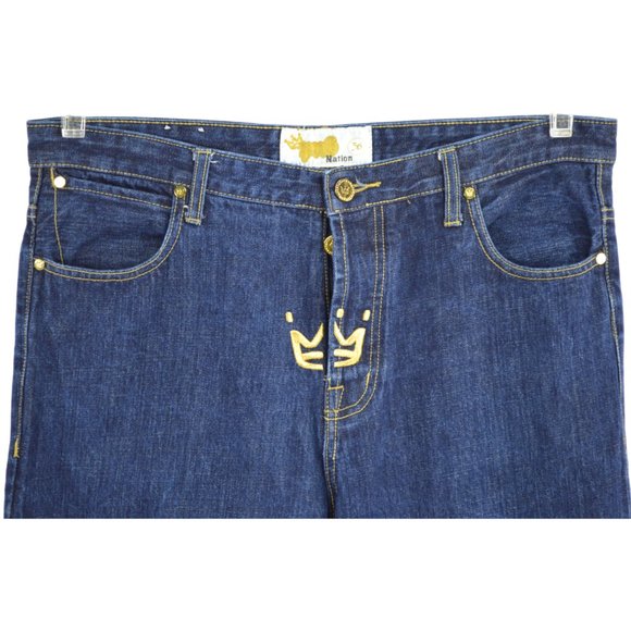 PNB Nation Jeans Size 36 x 33 Straight Leg Boot Cut Dark Wash Button Fly Denim - Picture 2 of 6